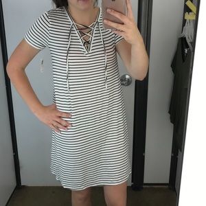 White and black striped dress